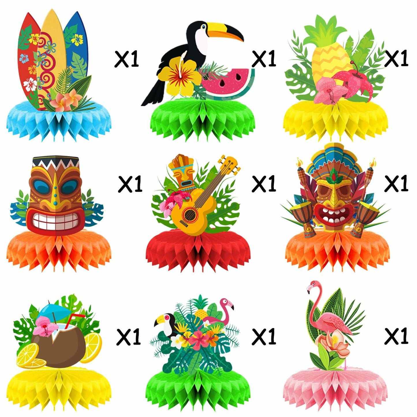 Didazay 9 Pcs Luau Hawaiian Honeycomb Table Centerpieces Tropical Party