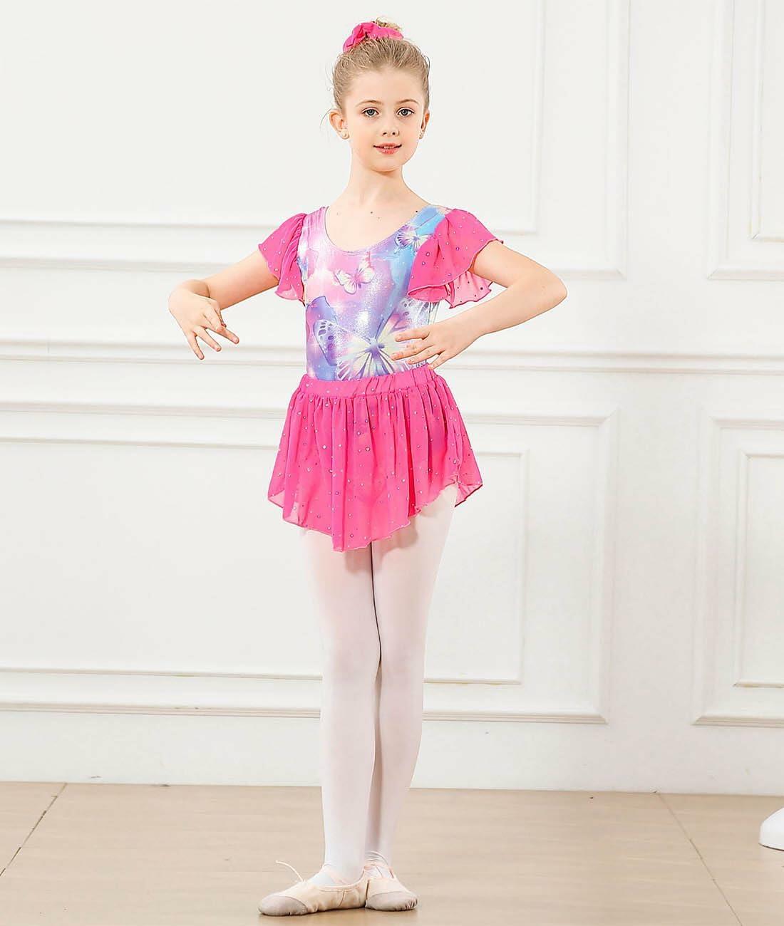 Idgreatim Girls Dance Leotard Butterflies Ballet Outfit with Skirt Size 8-9