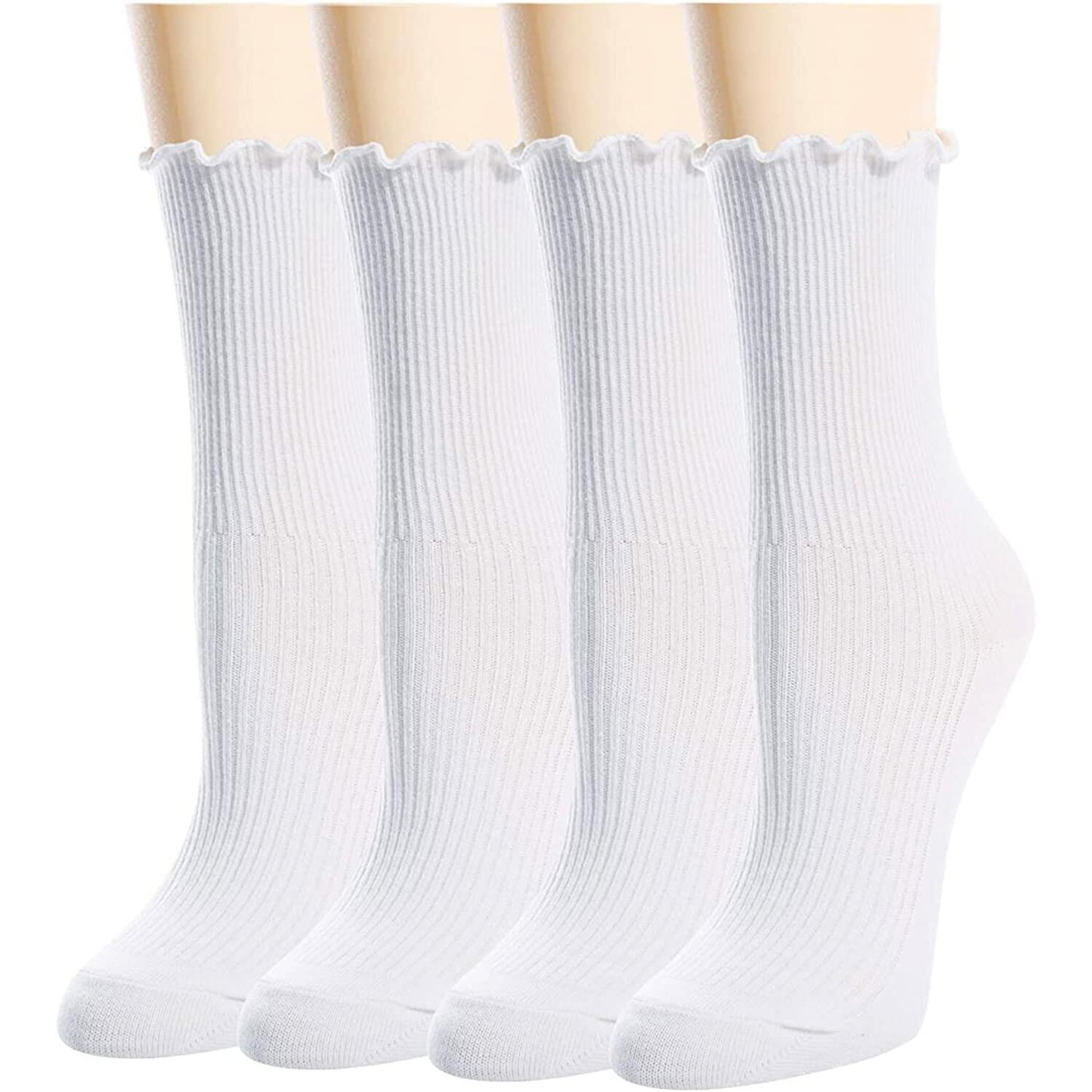 sockfun Women's Ruffle Socks 80% Cotton White 4 Pack - Size M