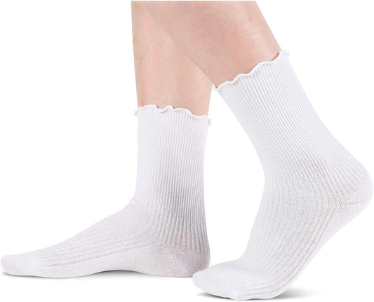 sockfun Women's Ruffle Socks 80% Cotton White 4 Pack - Size M