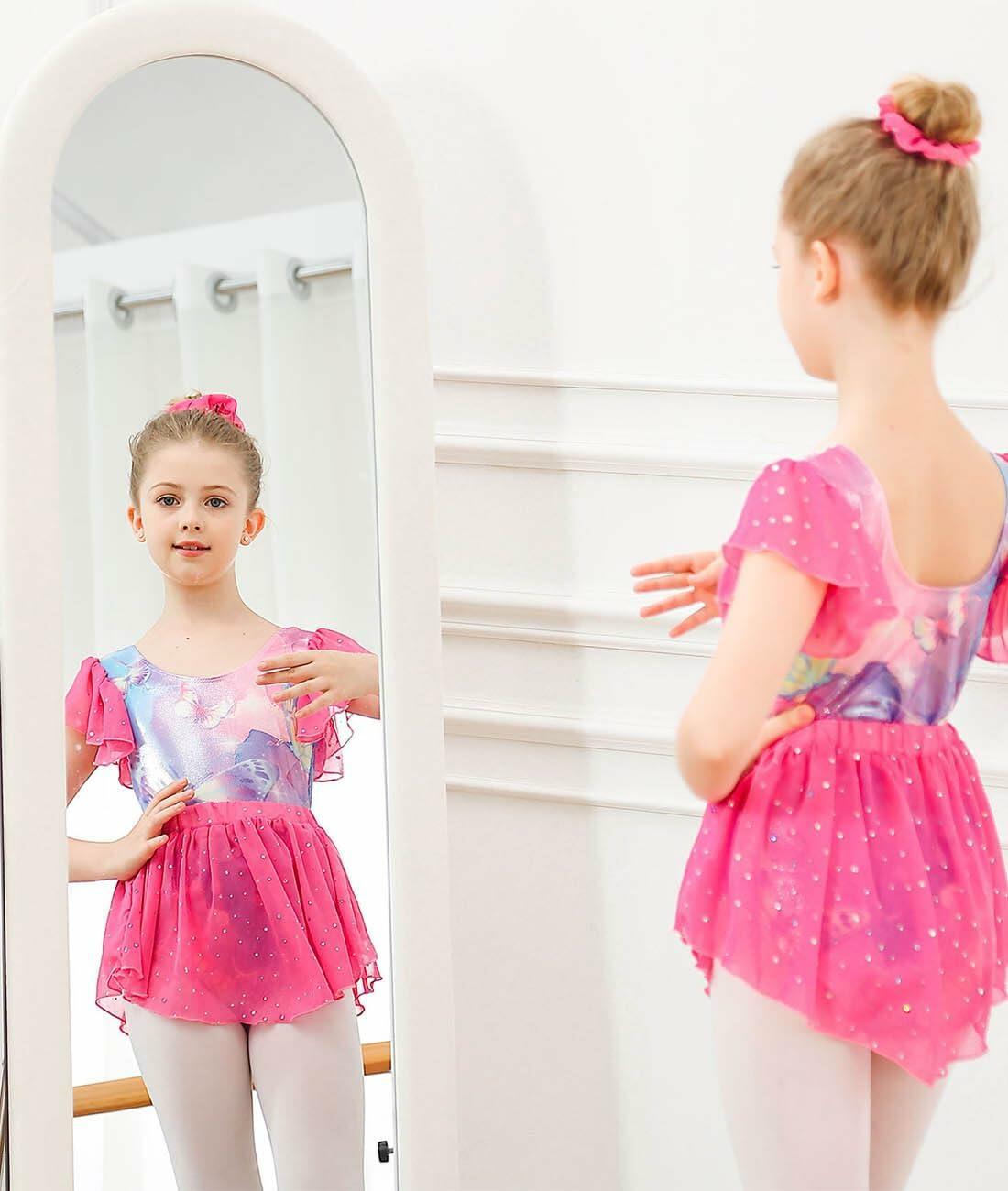 Idgreatim Girls Dance Leotard Butterflies Ballet Outfit with Skirt Size 8-9
