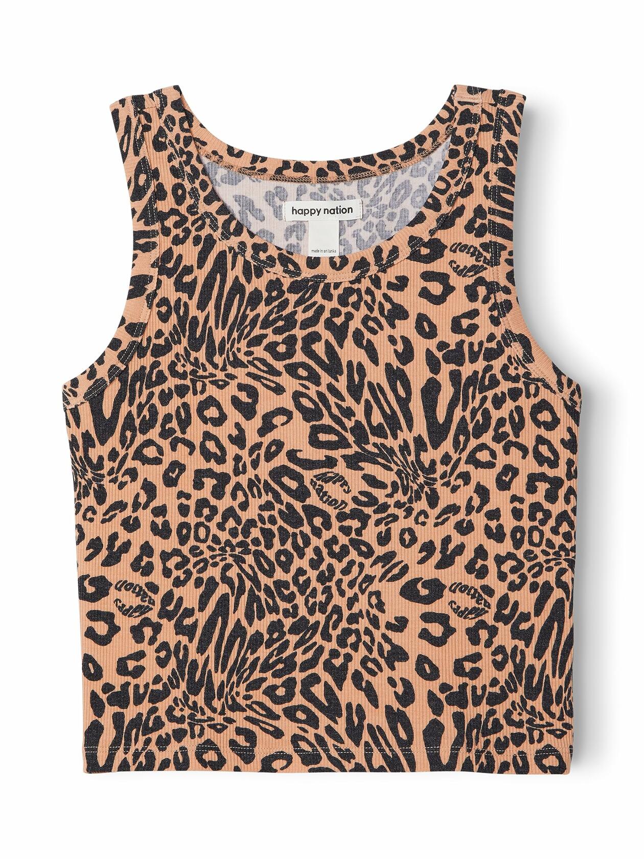 Happy Nation Fitted Ribbed Tank Ginger Leopard Size M