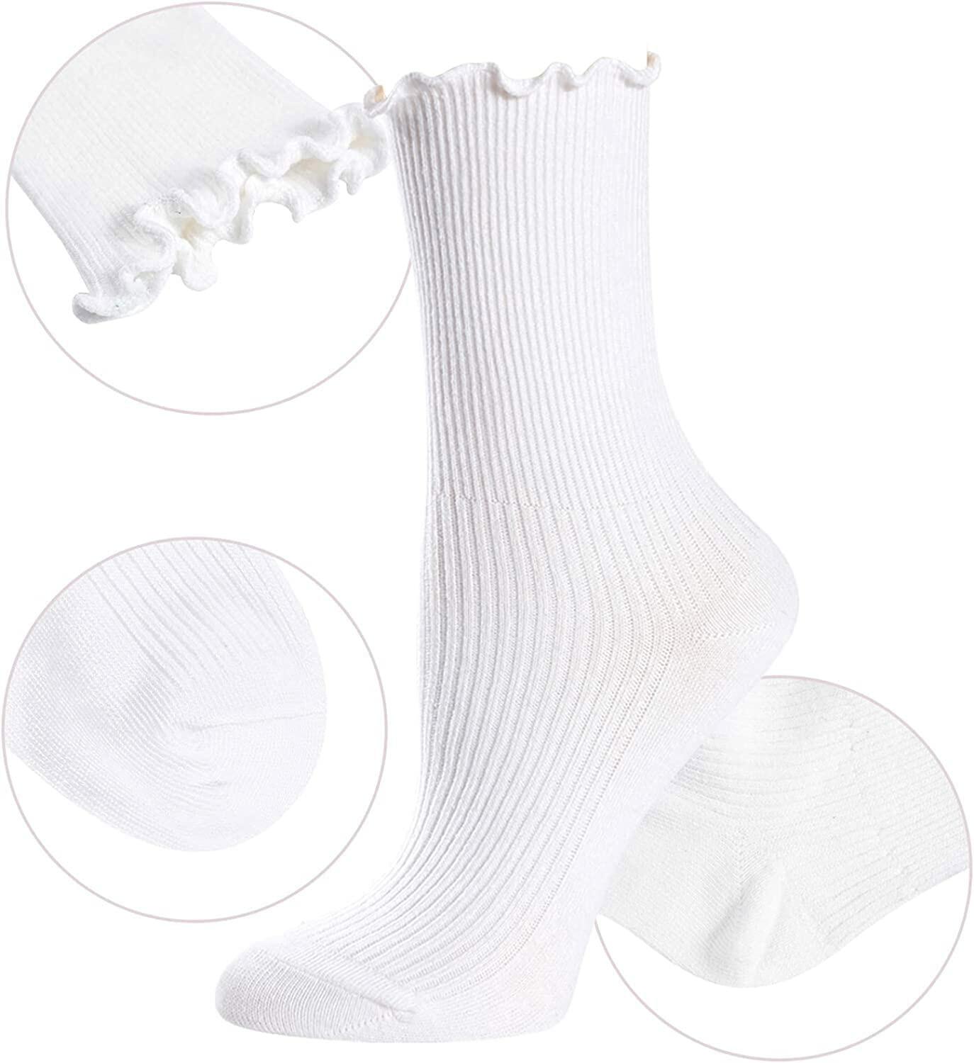 sockfun Women's Ruffle Socks 80% Cotton White 4 Pack - Size M