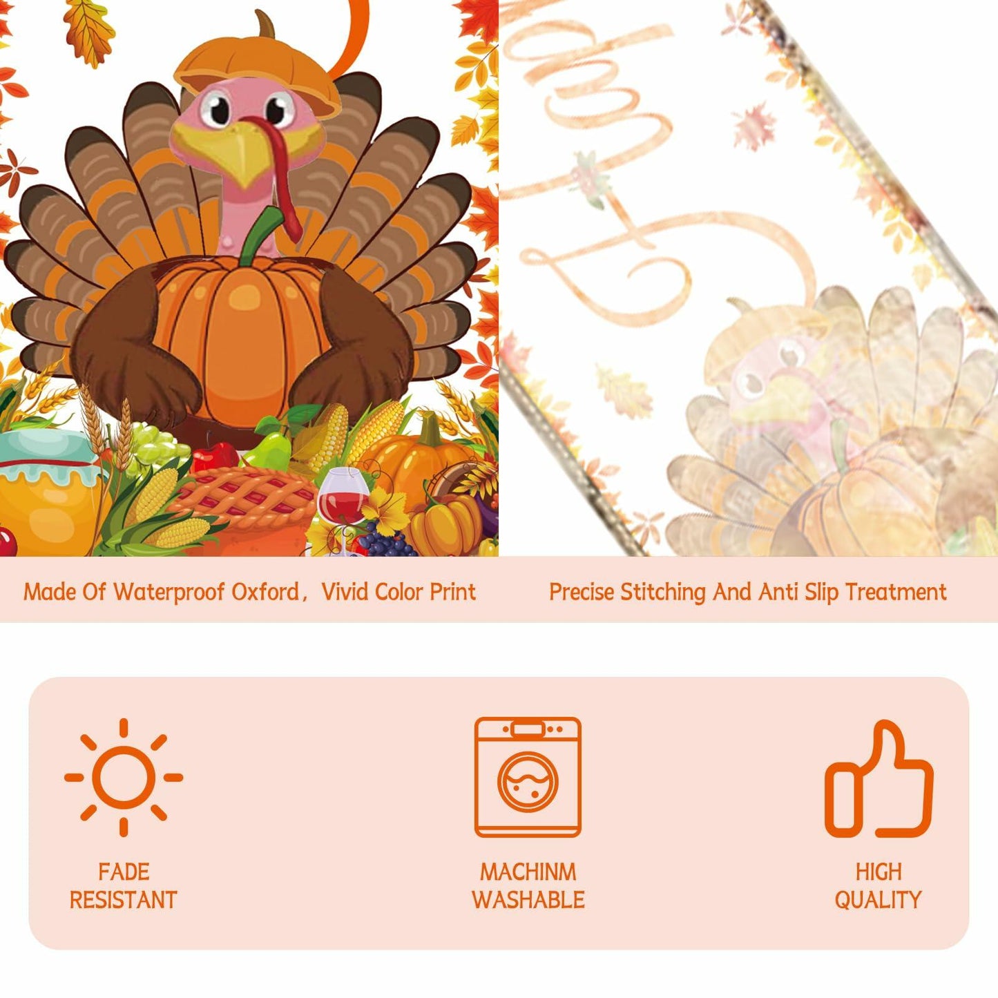 Happy Thanksgiving Turkey Table Runner Oxford 70.86x13.77in Pumpkin Maple