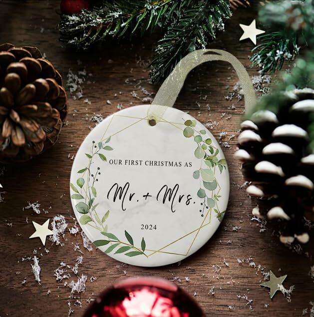 First Christmas as Mr and Mrs Ornament 2024 Ceramic Hanging 2.9"
