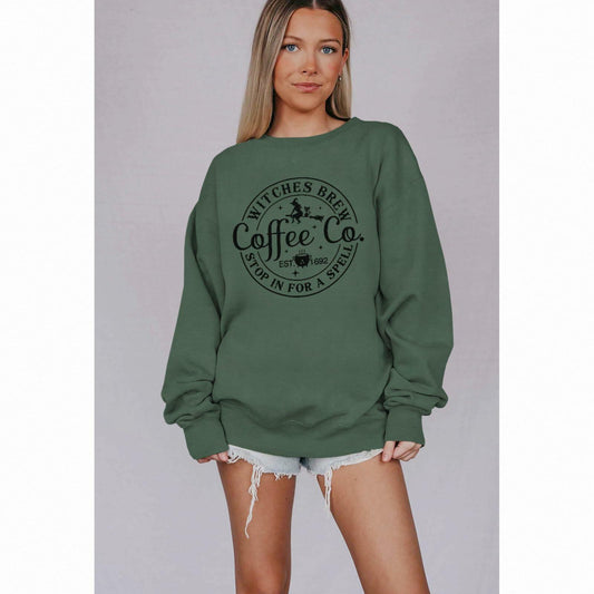 IZYJOY Witches Brew Coffee Oversized Sweatshirt Women Green Size Small