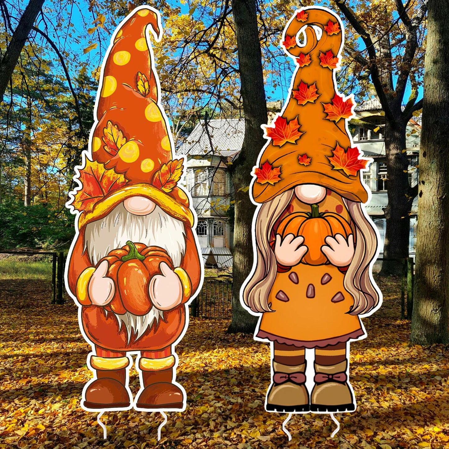 2 Pcs Thanksgiving Yard Sign Gnome Outdoor Fall Lawn Decor 47x16.5 Inch