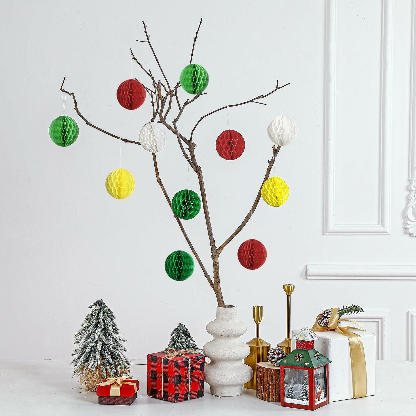 Watersay 30 Pcs 3" Christmas Paper Honeycomb Balls Decoration Classic Color