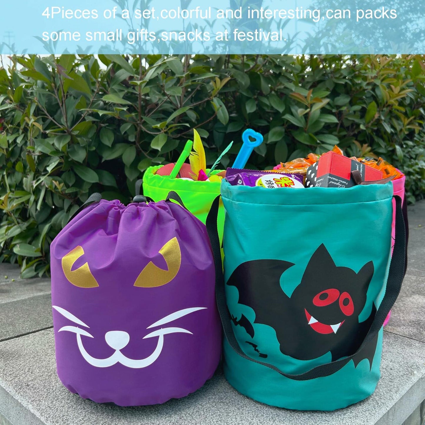 hsmyank Halloween Reusable Trick or Treat Tote Bags 6PCS Multicolor Drawstring