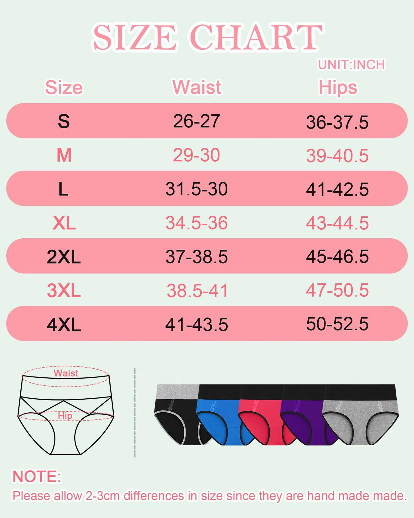MISSWHO Cotton Womens High Waisted Tummy Control Panties 5 Pack Size M