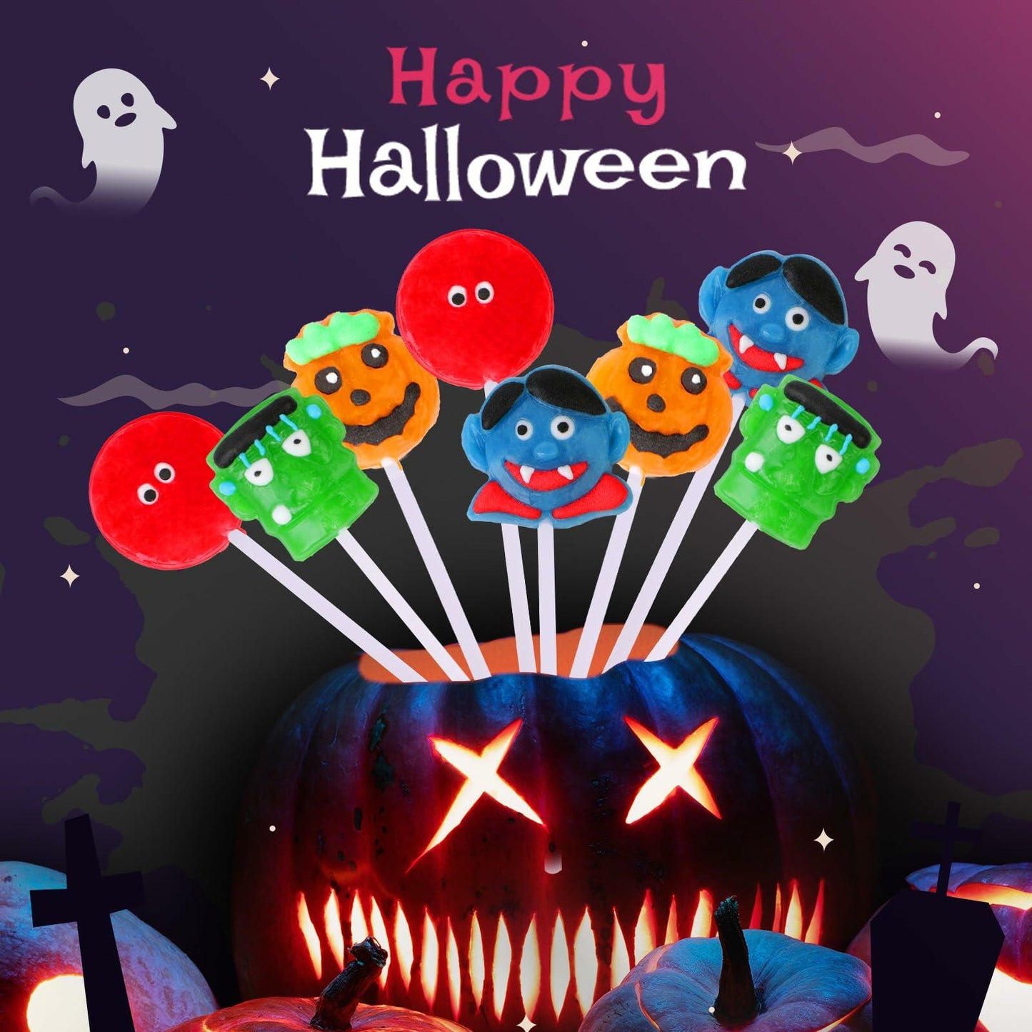 BestBy08/26 Halloween Pumpkin Lollipop Candy Individually Wrapped 12 Pack
