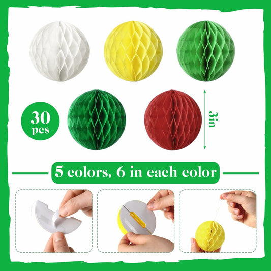 Watersay 30 Pcs 3" Christmas Paper Honeycomb Balls Decoration Classic Color
