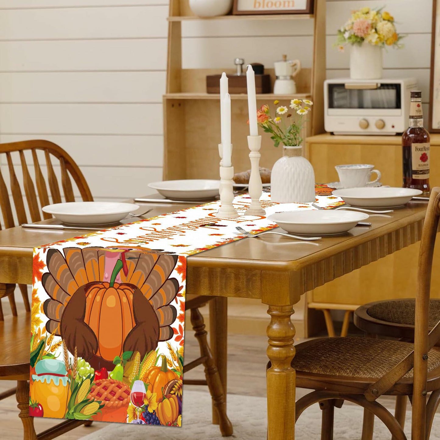 Happy Thanksgiving Turkey Table Runner Oxford 70.86x13.77in Pumpkin Maple