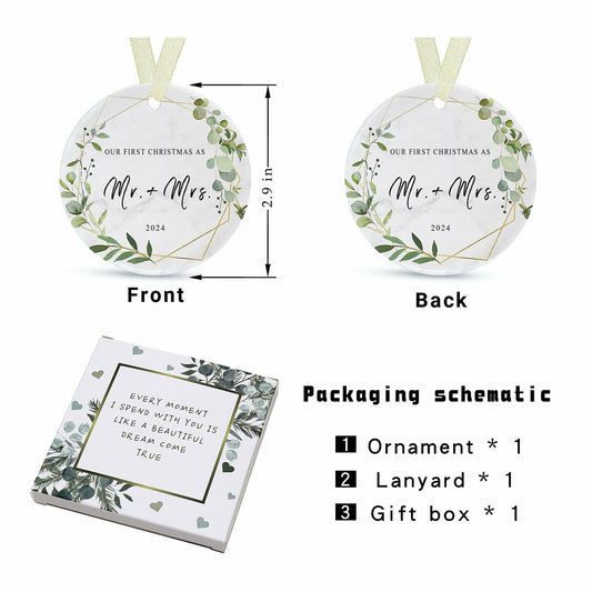 First Christmas as Mr and Mrs Ornament 2024 Ceramic Hanging 2.9"