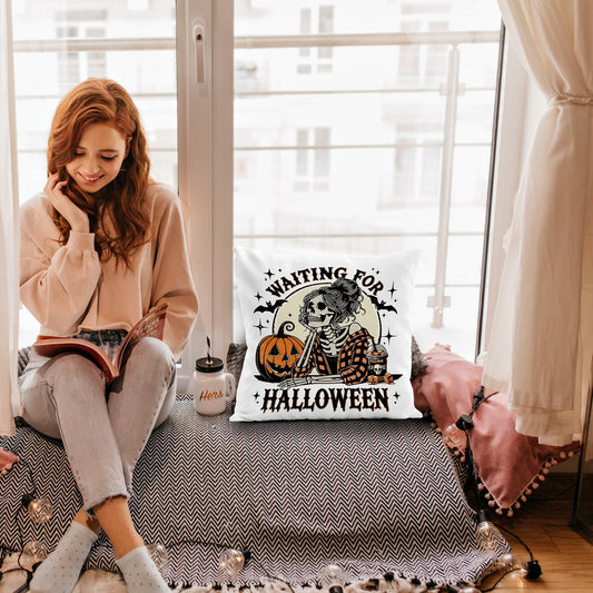 Nogrit Halloween Pillow Cover 18x18 Gothic Plaid Skeleton Pumpkin Black