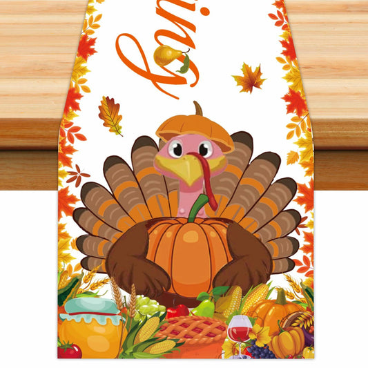 Happy Thanksgiving Turkey Table Runner Oxford 70.86x13.77in Pumpkin Maple