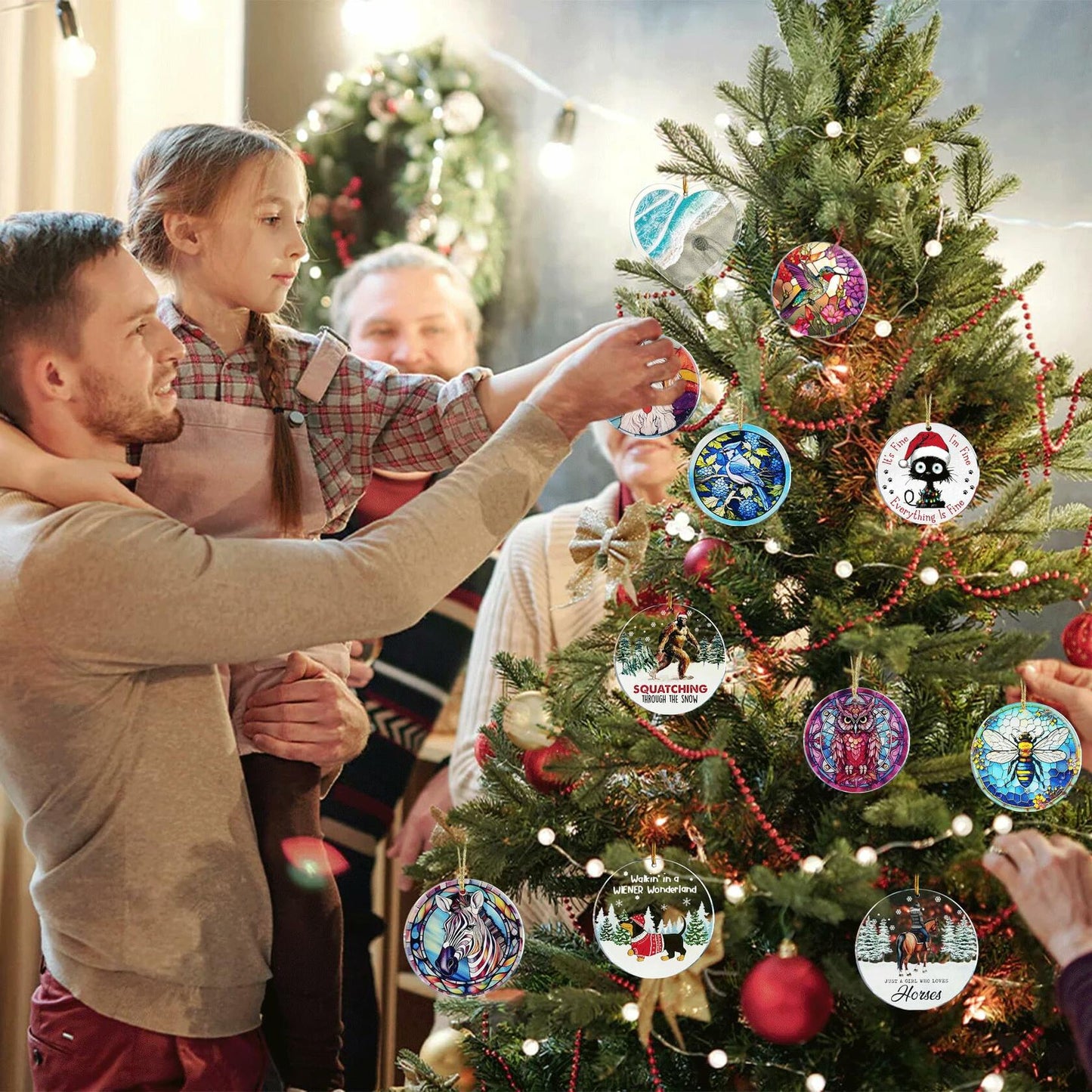 Bee Christmas Ornaments 2024 Acrylic Hanging Decor Indoor Outdoor