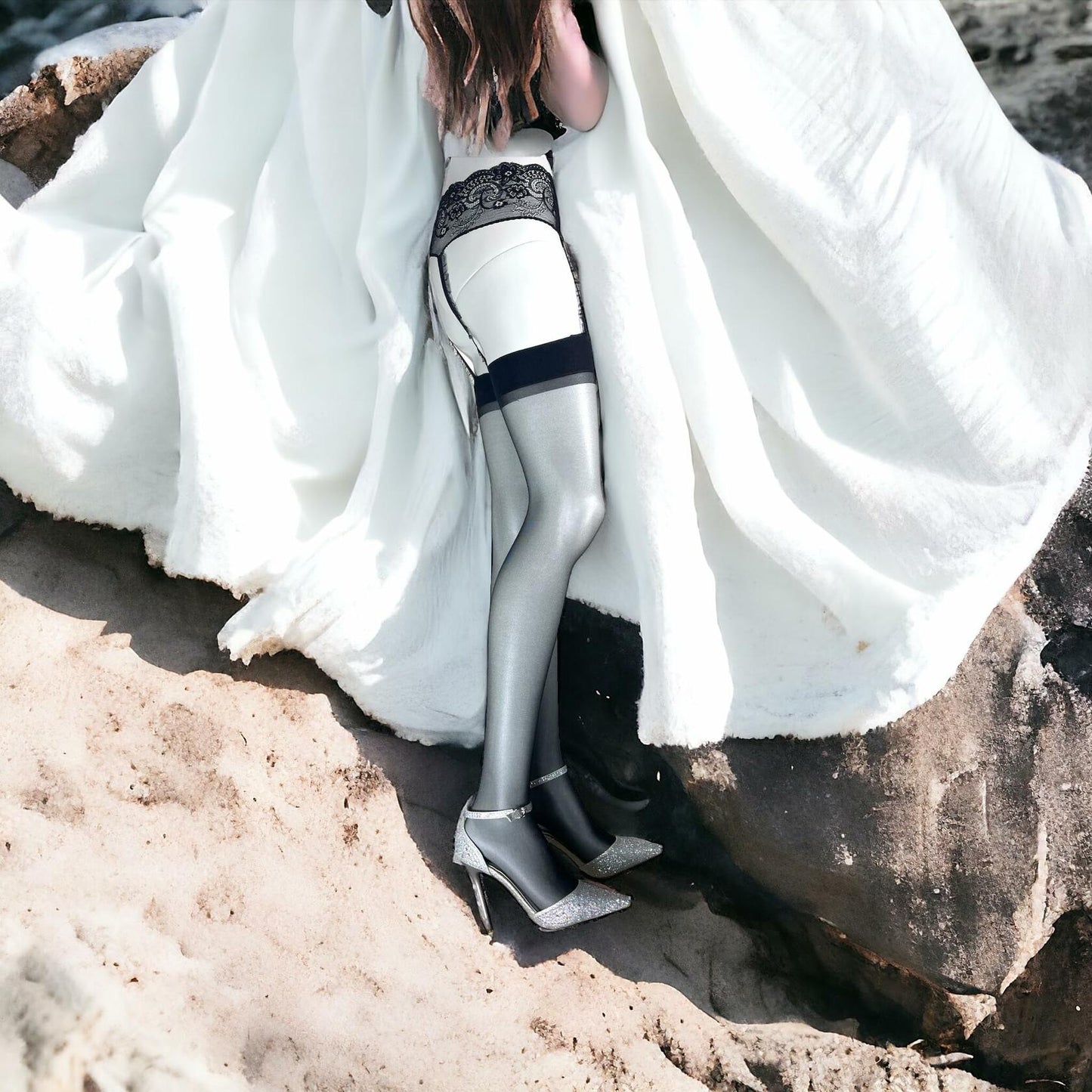 Jetsan Sheer Thigh High Stockings White One Size Fits 5' to 6'