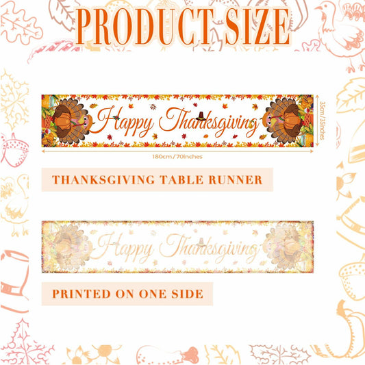 Happy Thanksgiving Turkey Table Runner Oxford 70.86x13.77in Pumpkin Maple