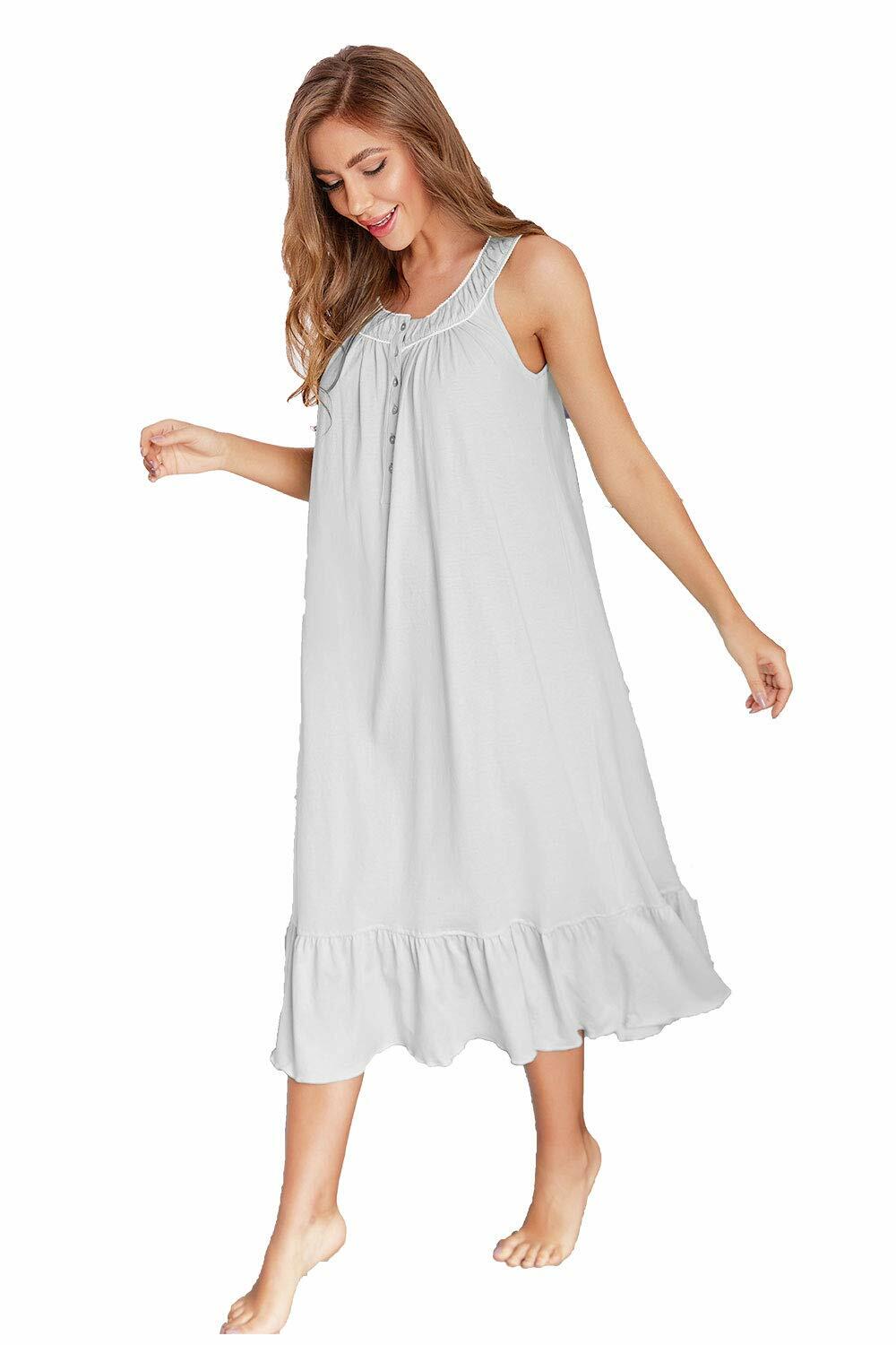 IZZY + TOBY Cotton Sleeveless Nightgown Women Long Sleepwear Green Size S