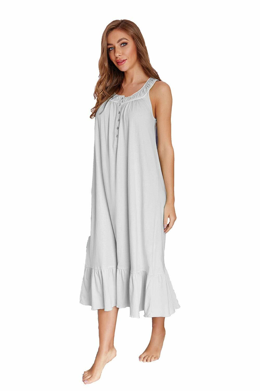 IZZY + TOBY Cotton Sleeveless Nightgown Women Long Sleepwear Green Size S