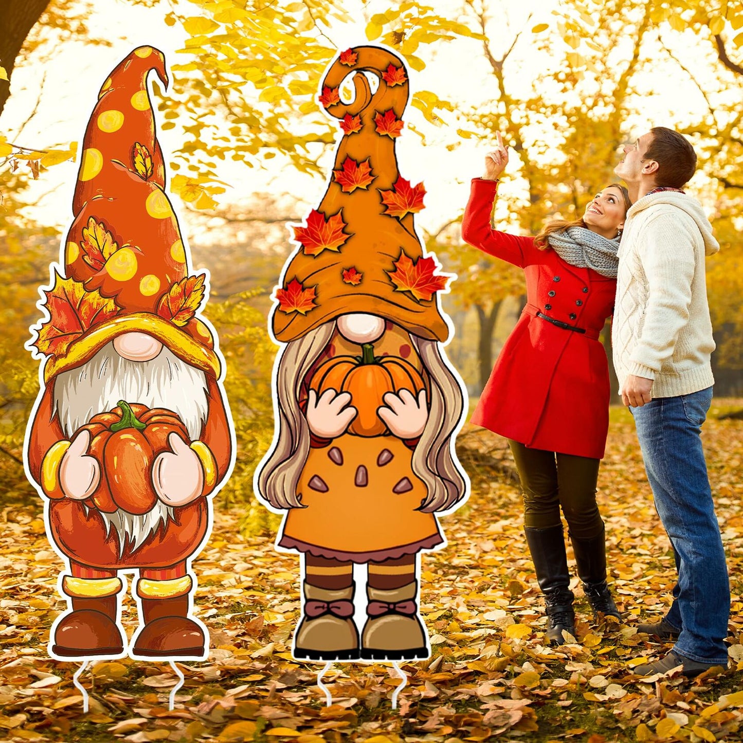 2 Pcs Thanksgiving Yard Sign Gnome Outdoor Fall Lawn Decor 47x16.5 Inch