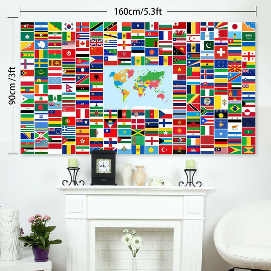 Maitys World Flags Banner Country Flags Backdrop with Brass Grommets