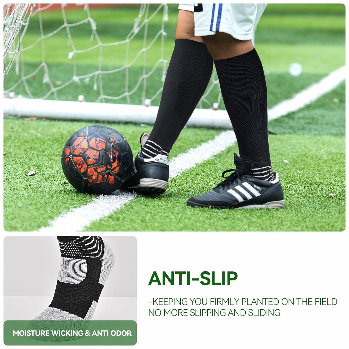 IRAMY Compressive Soccer Socks Youth Ankle Support Coolmax Wicking 2 Pack - M