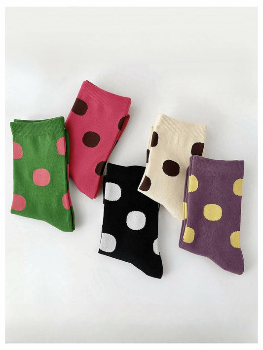 Verdusa Women's Polka Dot Crew Ankle Socks Multicolor 5 Pairs Size 36-39