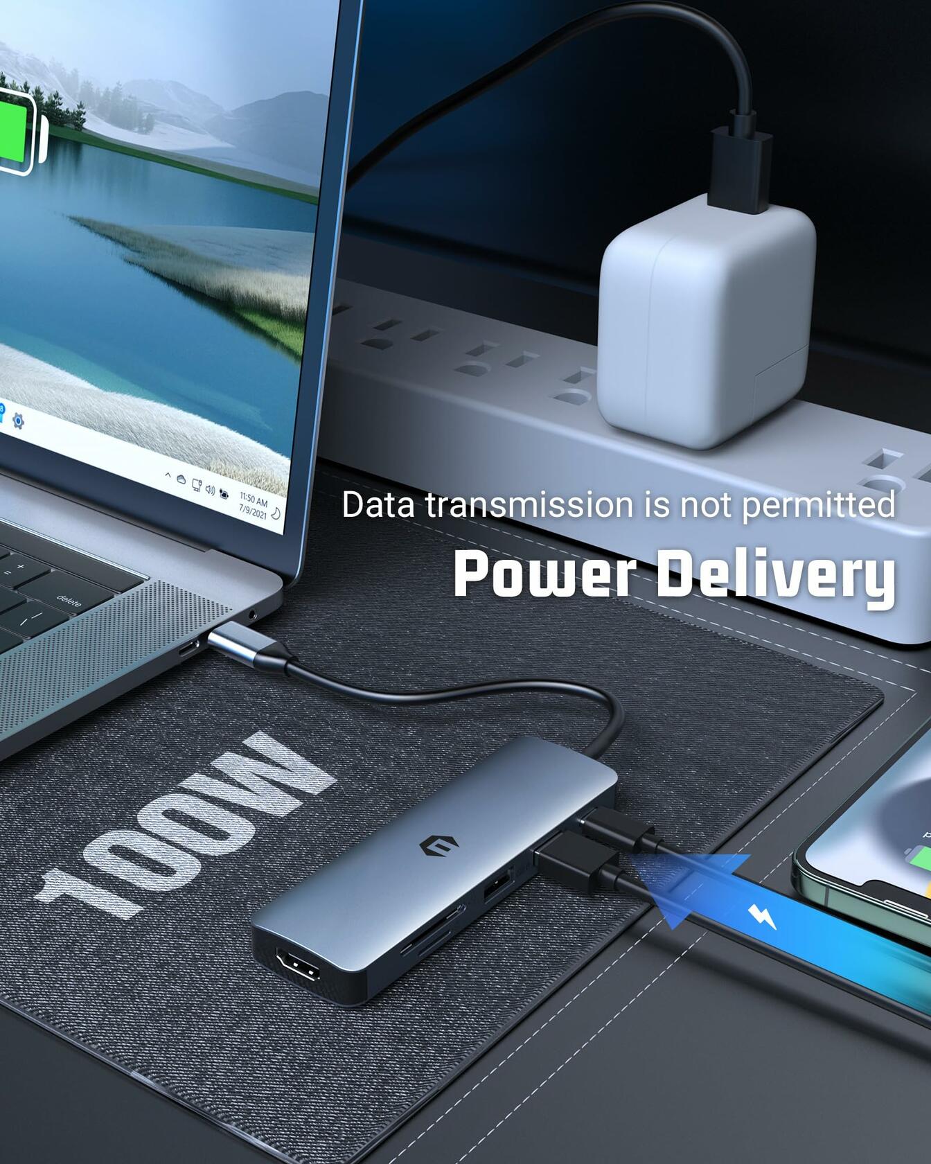 oditton USB C HUB 6-in-1 4K HDMI 100W PD USB 3.0 USB 2.0 SD TF Reader