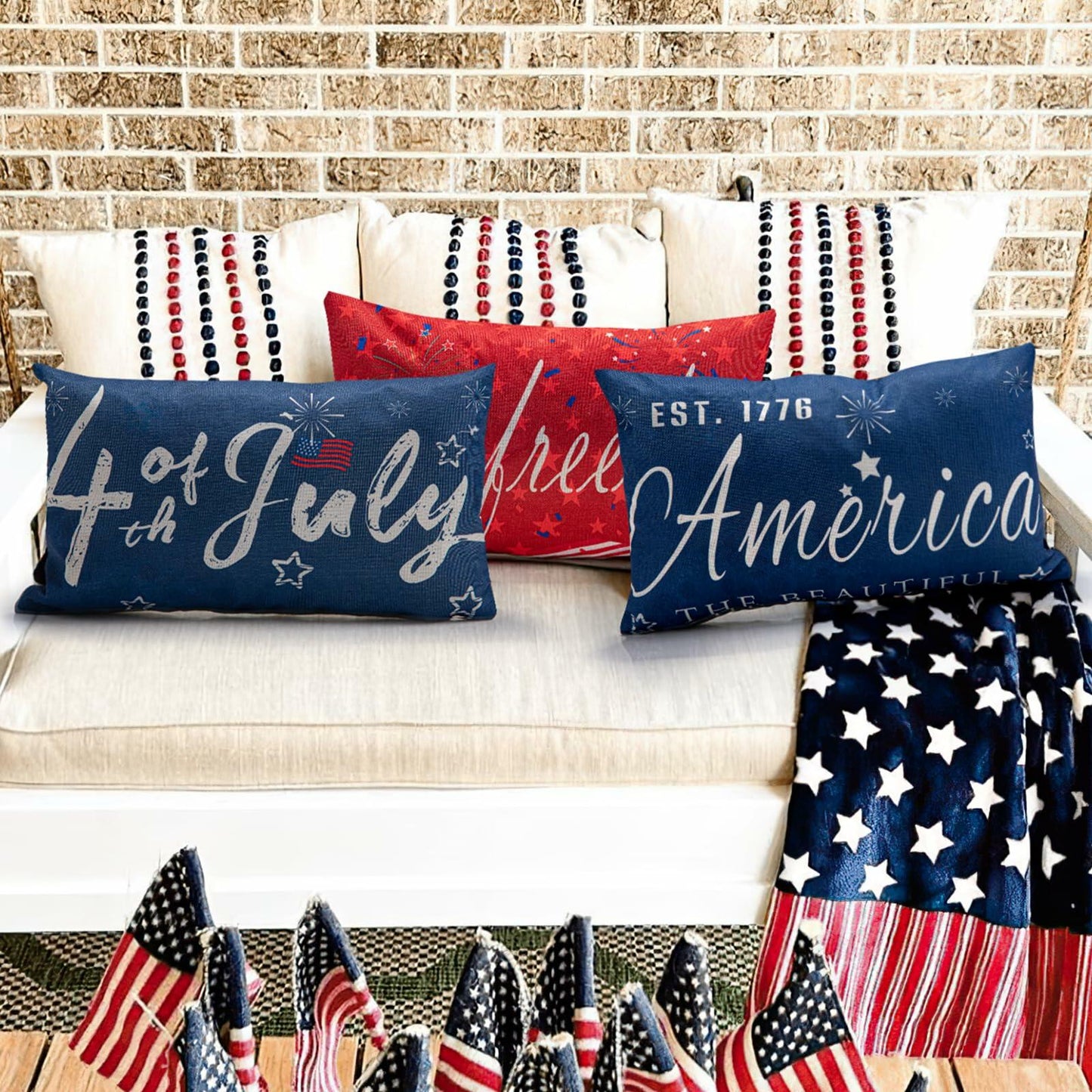 Freedom Patriotic 4th of July USA Stripes Pillow Cover 20x12