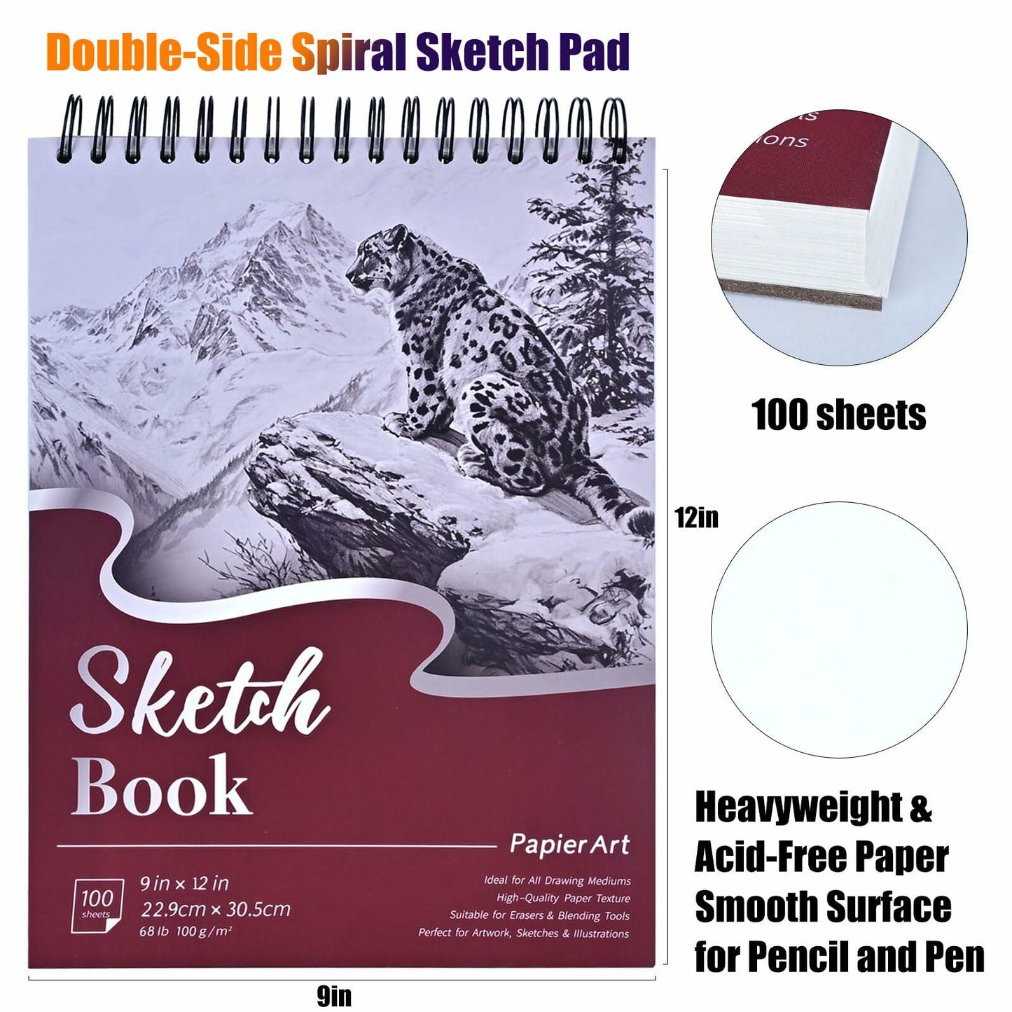 Sketch Book Spiral Bound 9x12 White 2 Pack 100 Sheets Acid Free