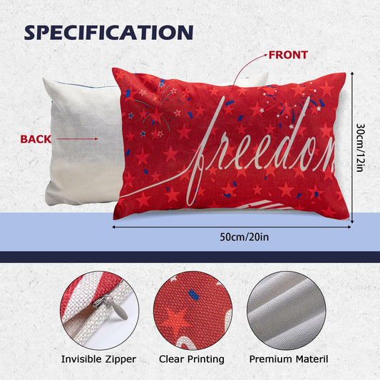 Freedom Patriotic 4th of July USA Stripes Pillow Cover 20x12