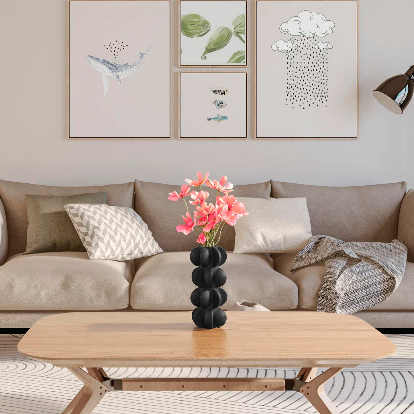 Ceramic Flower Vase 9-Inch Black Modern Farmhouse Decor Small