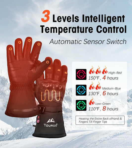 TOURGO Heated Leather Gloves Black Size S