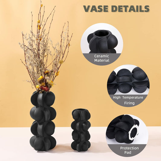 Ceramic Flower Vase 9-Inch Black Modern Farmhouse Decor Small