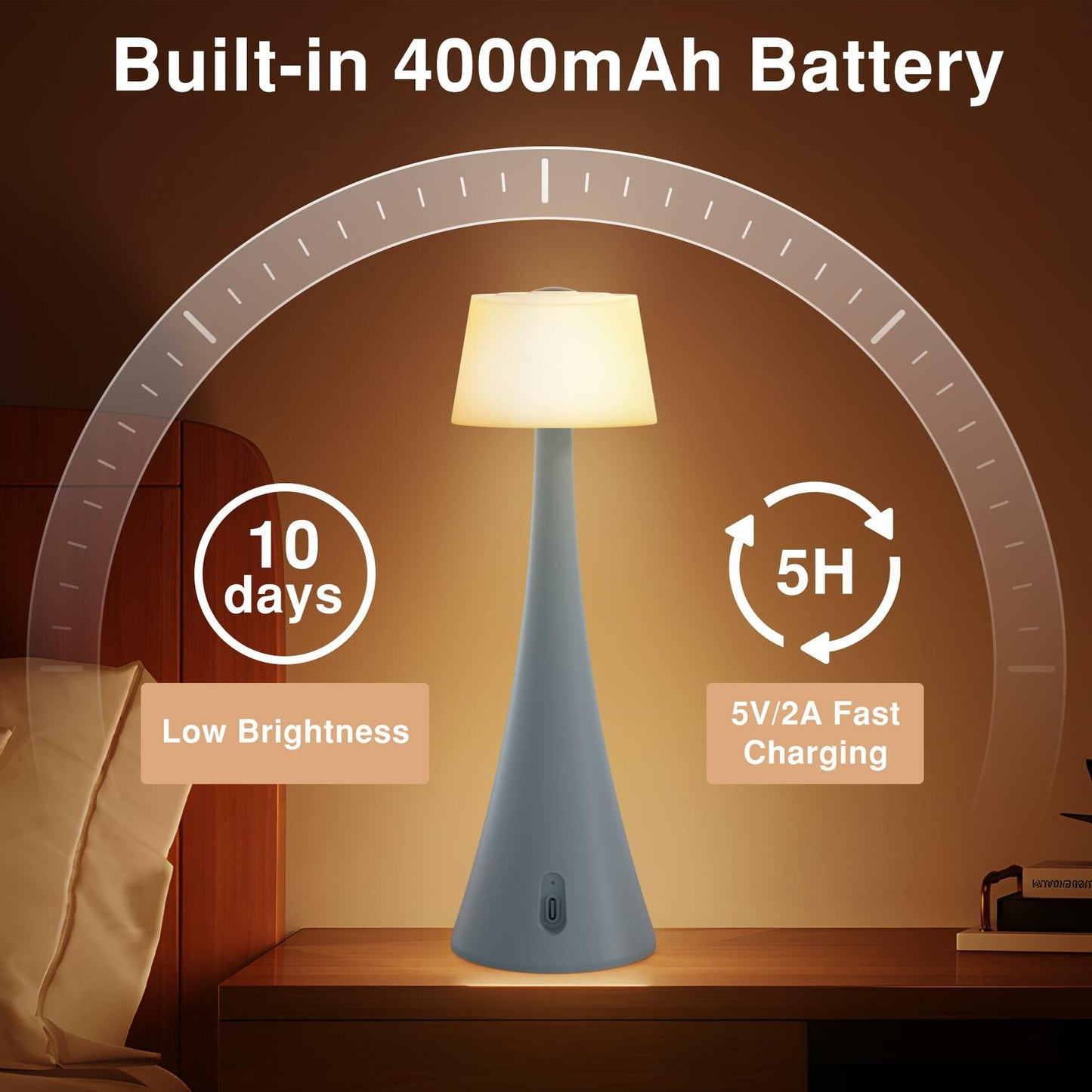 Modern Table Lamp Cordless 4-Way Dimming Touch 4000mAh Battery Mint Green