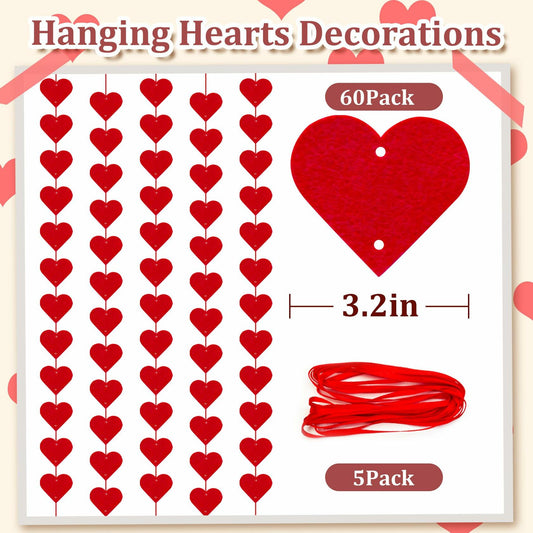 60Pcs Hanging Hearts Red Garland Valentines Day Decoration String