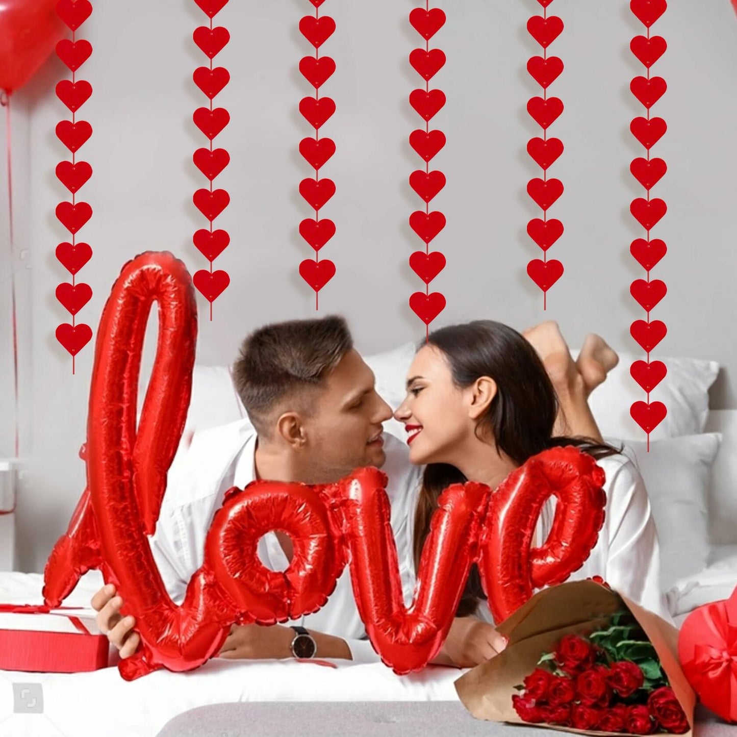 60Pcs Hanging Hearts Red Garland Valentines Day Decoration String