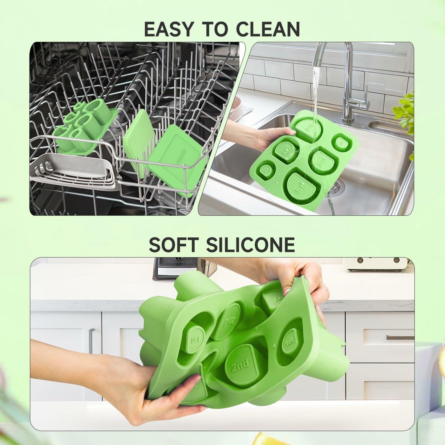 SUNGRACE Silicone Ice Cube Mold Tray for Stanley Yeti 20/30/40oz Tumbler Green