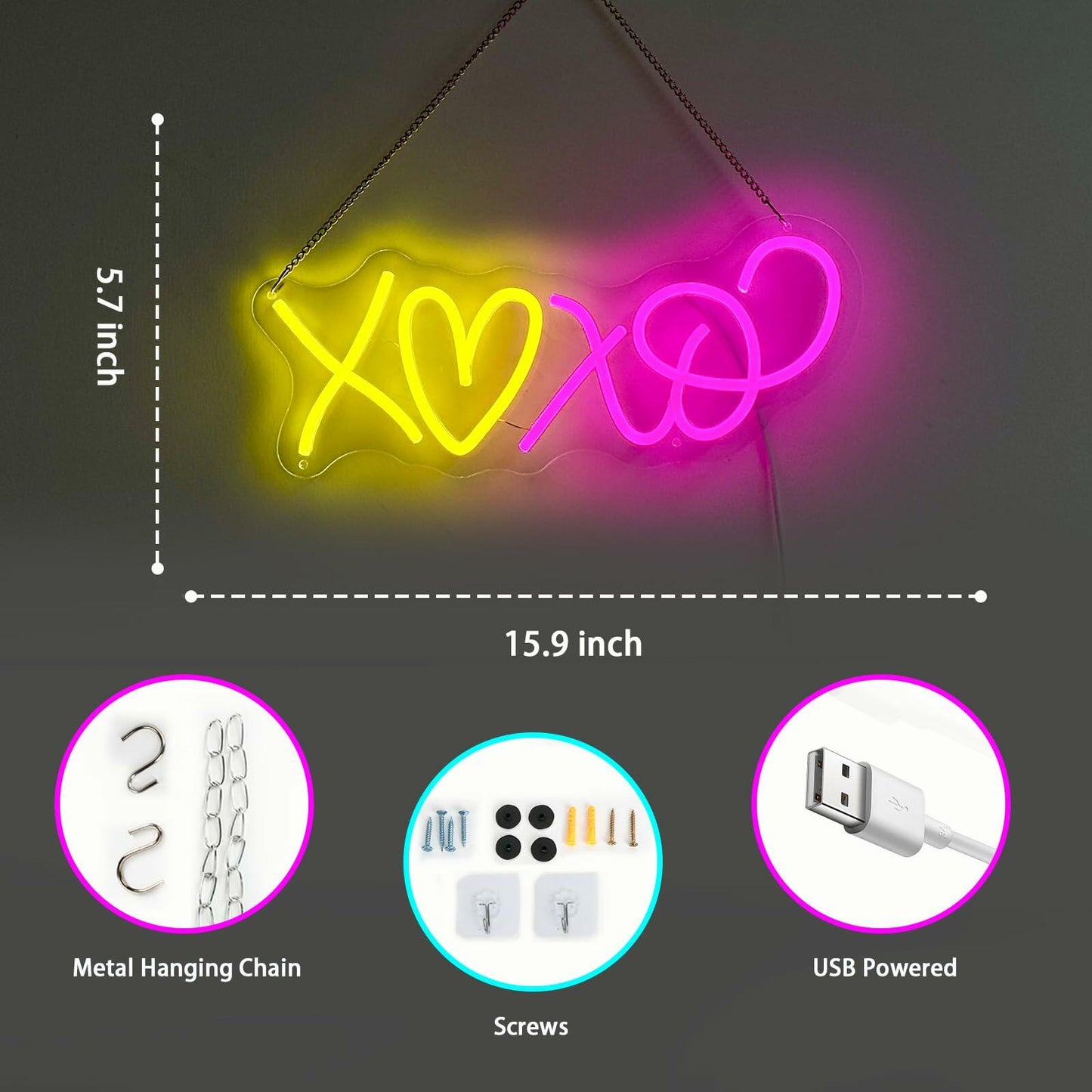 Heart Neon Signs I LOVE YOU Pink LED Light Wall Decor Wedding Party Gift