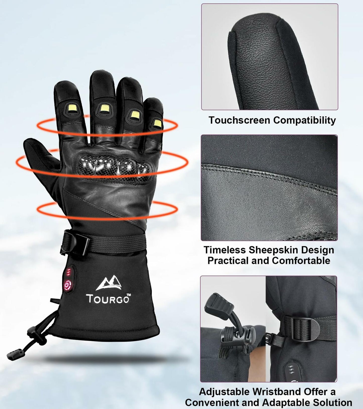 TOURGO Heated Leather Gloves Black Size S