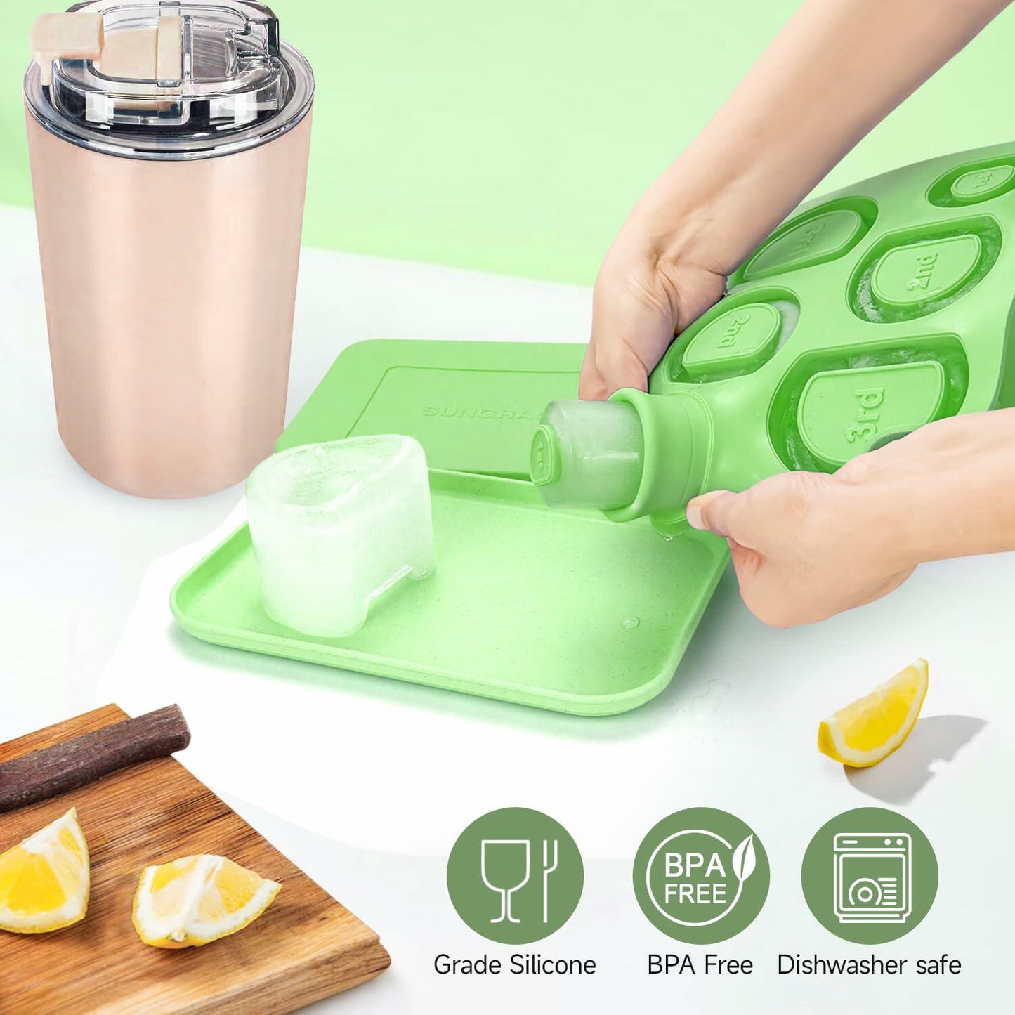 SUNGRACE Silicone Ice Cube Mold Tray for Stanley Yeti 20/30/40oz Tumbler Green