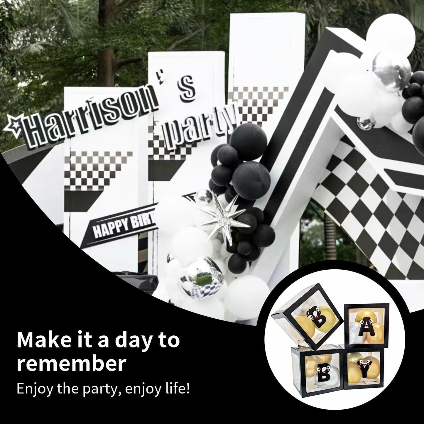 Onteftshop Baby Boxes Letters Party Decorations Clear Black 4 Count
