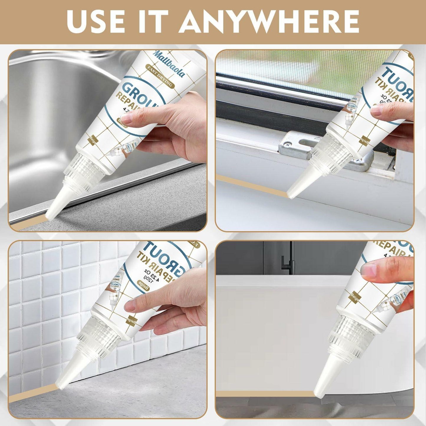 Tile Grout Repair Kit 2 Pack Light Grey Fast Drying Grout Sealer Filler