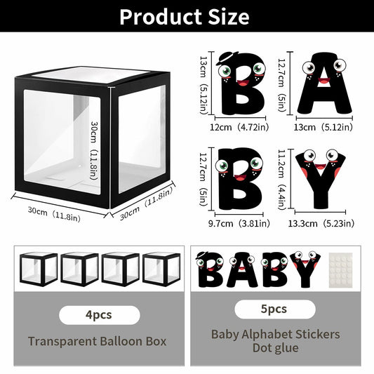 Onteftshop Baby Boxes Letters Party Decorations Clear Black 4 Count