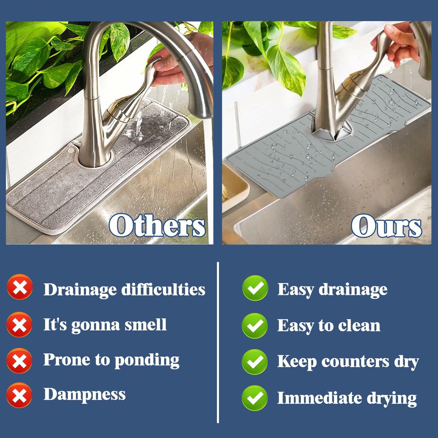 Kitchen Sink Splash Guard Silicone Faucet Mat Drip Catcher Multipurpose