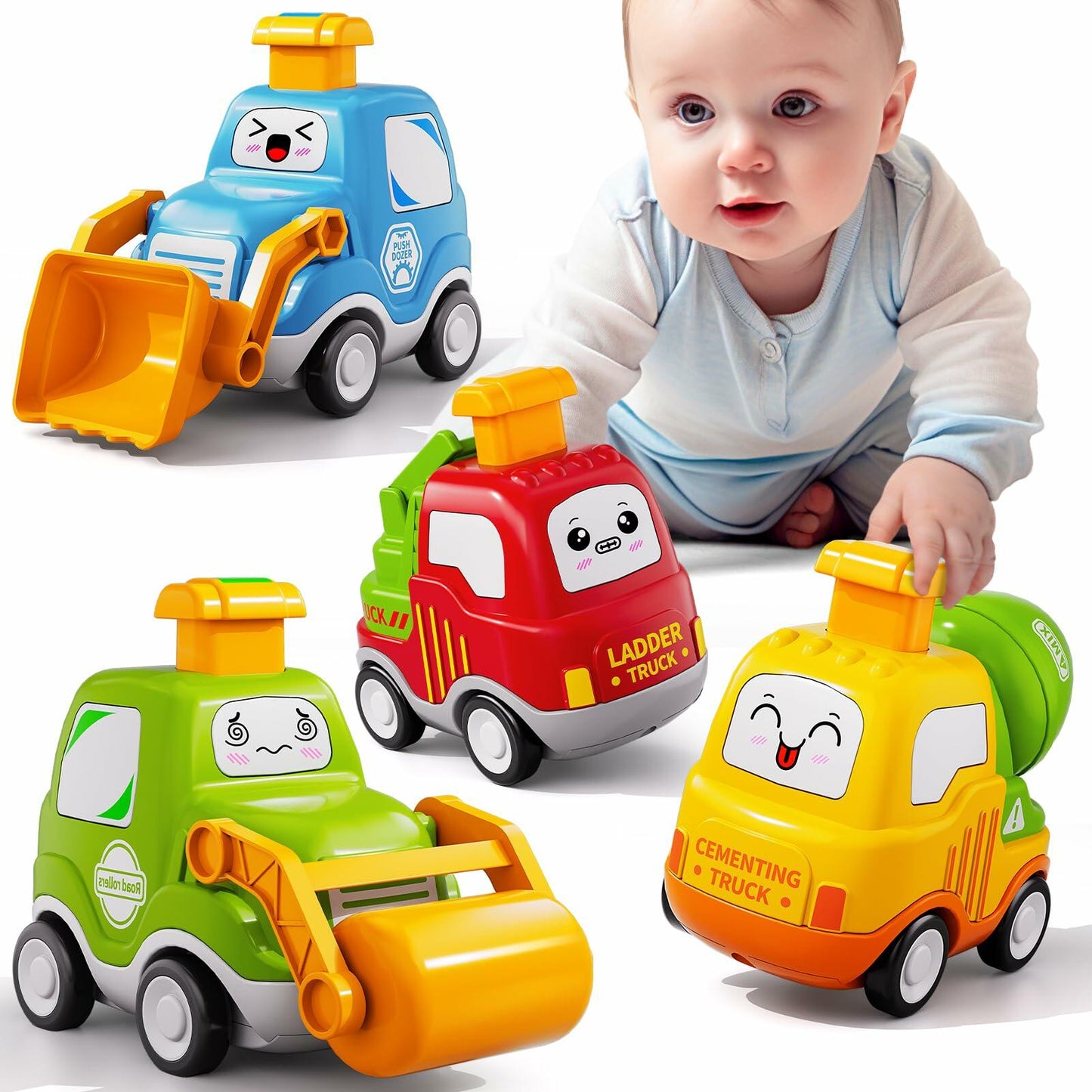 JUKUDAHU Press Engineering Car Toy Push & Go Friction Toddler Gift