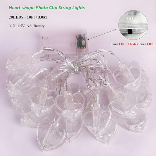 Heart Photo Clips String Light 10Ft Battery Fairy Lights Colorful Decor