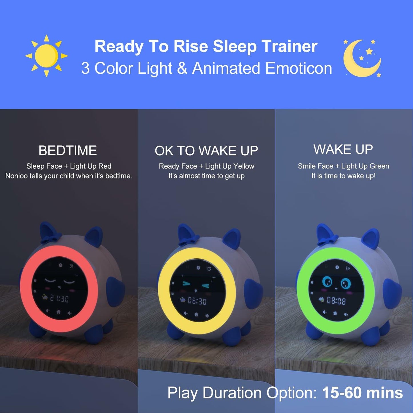 GOFYME NONIOO Kids Sleep Training Clock Night Light Toddler NAP Timer Blue